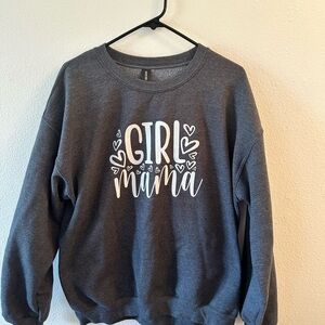 Gildan Dark Gray Crewneck Sweatshirt with White "Girl Mama" Graphic